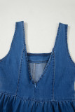 Sail Blue Square Neck Bowknot A-line Sleeveless Denim Dress