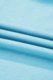 Turquoise Colorblock Edge Drop Shoulder T Shirt and Skort 2Pcs Set