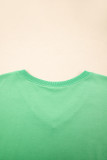 Mint Green V Neck Drop Shoulder Tee and Patchwork Drawstring Shorts Set