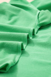Mint Green V Neck Drop Shoulder Tee and Patchwork Drawstring Shorts Set