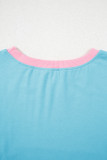 Turquoise Colorblock Edge Drop Shoulder T Shirt and Skort 2Pcs Set