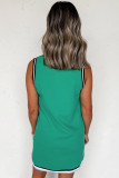 Mint Green Contrast Striped Detail Glitter Baseball Patched V Neck Tank Dress
