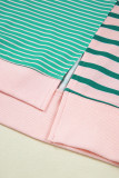 Green Stripe Color Block Exposed Seam Side Slit Plus Size Sweatshirt