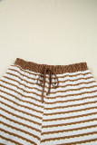 Khaki Stripe Collared Pullover Top and Drawstring Pant Set