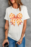 White Pumpkin Bow Print Thanksgiving T Shirt
