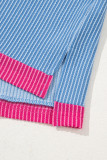 Sky Blue Textured Contrast Trim Round Neck T Shirt