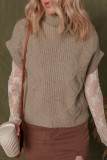 Smoke Gray Textured Knit High Neck Sweater T Shirt