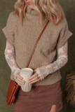 Smoke Gray Textured Knit High Neck Sweater T Shirt
