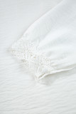 White Lace Patchwork Buttoned Stand Neck Loose Shirt