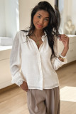 White Lace Patchwork Buttoned Stand Neck Loose Shirt