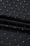 Black Rhinestone Embellished Mesh Long Sleeve Top