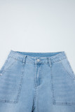 Beau Blue High Rise Barrel Relaxed Patch Pocket Jeans