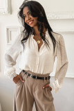 White Lace Patchwork Buttoned Stand Neck Loose Shirt