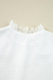 White Lace Patchwork Buttoned Stand Neck Loose Shirt