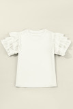 White Tulle Ruffle Sleeve Blouse