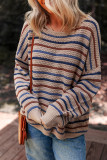 Multicolour Striped Knitted Drop Shoulder Round Neck Sweater