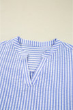 Sky Blue Stripe Bracelet Sleeve Tiered Shift Dress with Pockets