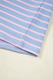 Sky Blue Stripe Oversize Contrast Trim Drop Shoulder Casual Top