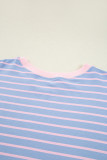 Sky Blue Stripe Oversize Contrast Trim Drop Shoulder Casual Top