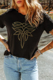 Black Rhinestone Western Pattern Cotton Blend Graphic T Shirt