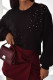 Black Rhinestone Embellished Drop Shoulder Ribbed Cuffs Wholesale Sweatshirt