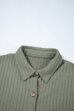 Mist Green Thermal Ribbed Texture Drop Shoulder Button Up Shacket