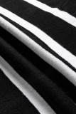 Black Striped/Solid O-ring Zip Collared Loose Sweater Mini Dress