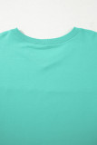 Sea Green Drop Shoulder V Neck Pullover Top and Drawstring Short Plus Size Set