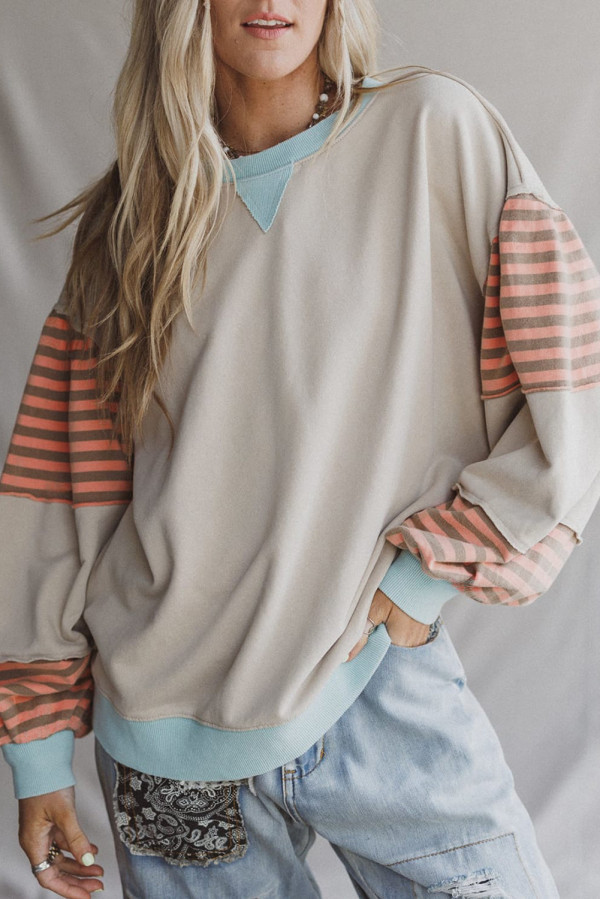 Jet Stream Striped Colorblock Patchwork Drop Shoulder Sweatshirt
