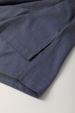 Dark Blue Leopard Colorblock Patchwork Long Sleeve Drop Shoulder Top