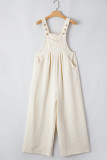 Beige Checkered Pocketed High Waist Wide Leg Overall