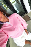 Bonbon Button Striped Collar Patchwork Puff Sleeve Sweatshirt