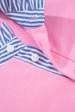 Bonbon Button Striped Collar Patchwork Puff Sleeve Sweatshirt