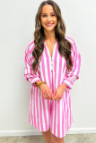Rose Stripe Bracelet Sleeve Buttons Loose Mini Dress