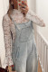 White Lace Crochet Bell Sleeve Mock Neck Blouse