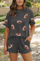 Carbon Grey Sequin Football Patched Twisted Ribbed Loose 2pcs Short Set