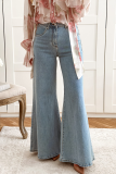 Beau Blue High Waist Button Zip Fly Bell Bottom Jeans