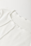 White Exposed Seam Ribbed Knit Slim Fit Long Sleeve Top
