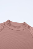 Pink Black Striped Mesh Long Sleeve Crewneck Ribbed Top