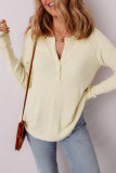 Oatmeal Textured Knit Half Buttons Henley Top