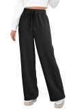 Black Scuba Drawstring High Waist Solid Color Sweatpants