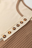 Beige Color Block Waffle Knit Stitch Detail Long Sleeve Top