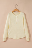 Oatmeal Textured Knit Half Buttons Henley Top