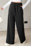 Black Scuba Drawstring High Waist Solid Color Sweatpants