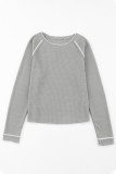 Gray Textured Round Neck Long Sleeve Top