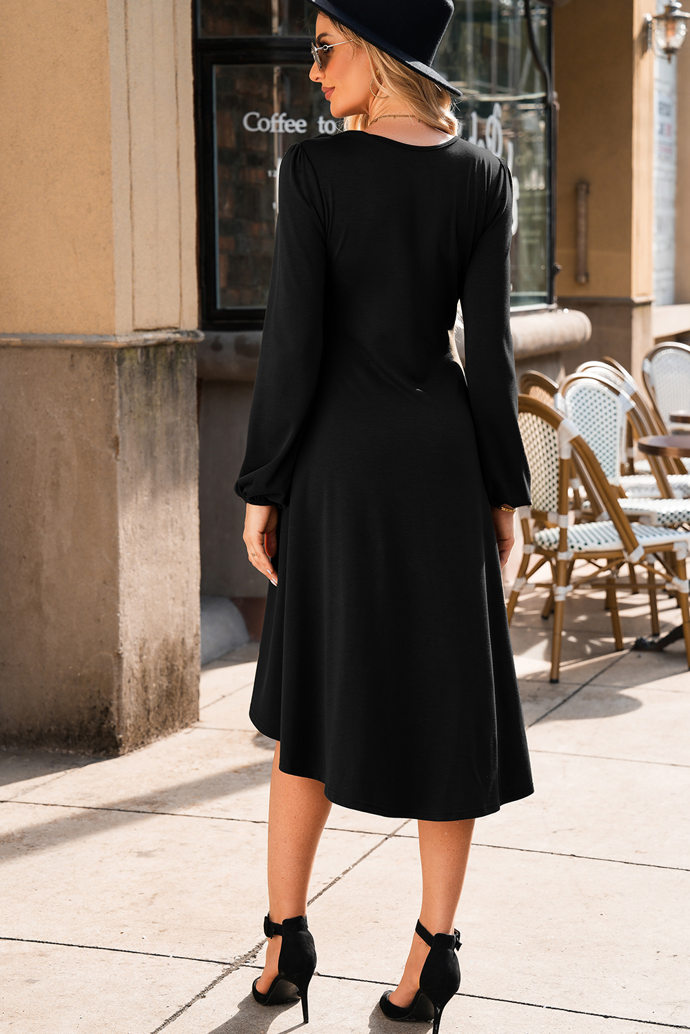 black ruched long sleeve midi dress Klaudia Ruched Long Sleeve Midi Dress Fit and Flare