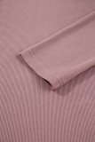 Old Rose Gathered Bust Square Neck Ribbed Fit Long Sleeve Top