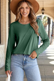 Blackish Green  Asymmetric Seam Detail Solid Color Long Sleeve Top