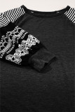 Black Contrast Print Striped Raglan Long Sleeve Loose Top