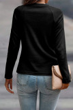 Black Solid Color Seam Detail Raglan Long Sleeve Top